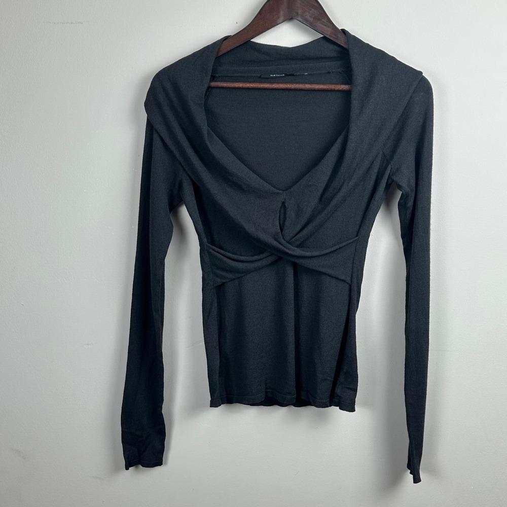 Elie Tahari S Silk Cashmere Sweater Top Gray Draped Cowl Twist Front
